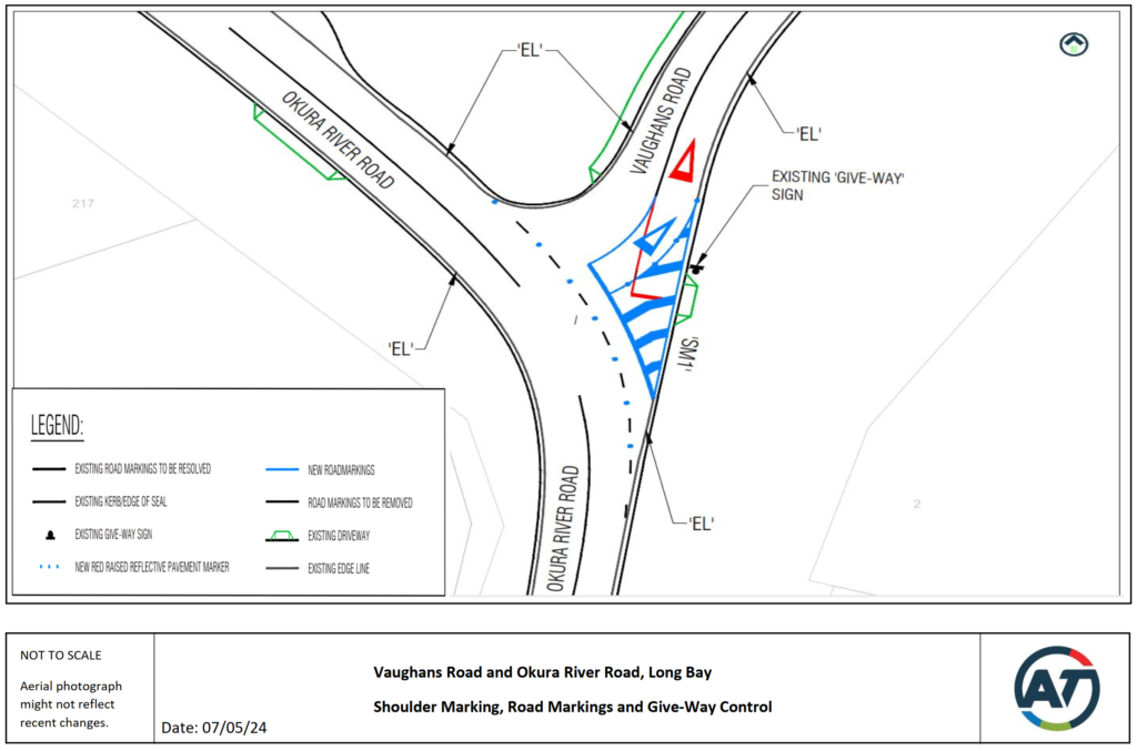 Okura River Road and Vaughans Road intersection improvements plan.